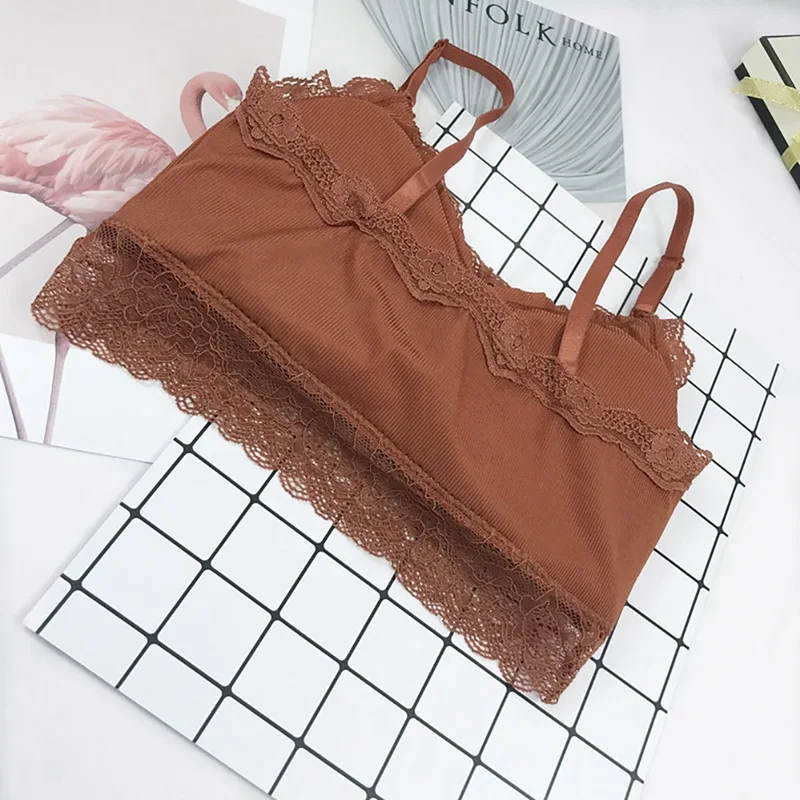 Women Versatile Ice Silk Ribbed Lace Sling Beauty Back Off Shoulder Student Wrapped Chest Strap Vest Tube Top Black Gray Khaki