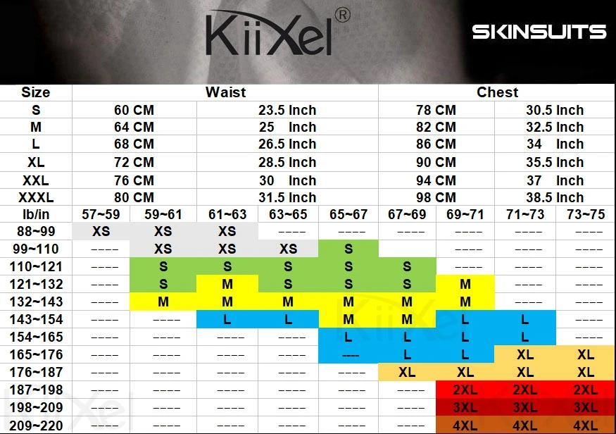 Skinsuit Size Chart