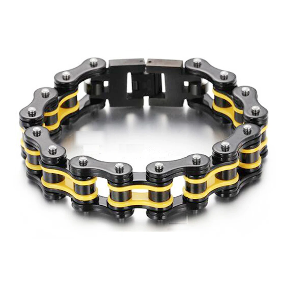 Для мужчин желтый двигатель велосипед для цепного привода мотоцикла цепь браслет мужской черный из нержавеющей стали байкер велосипед ювелирные изделия Прямая