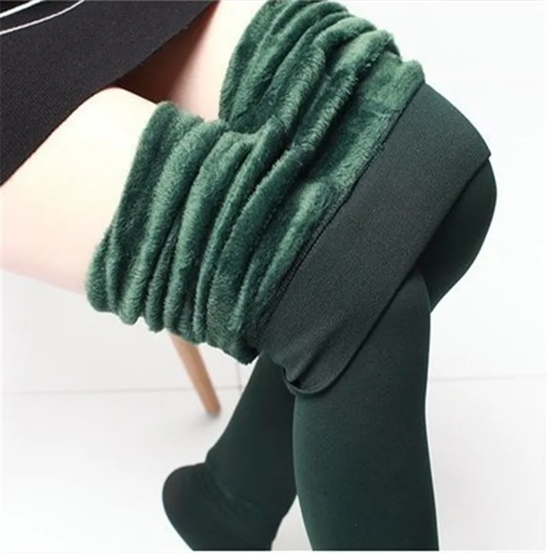 Теплые цветные хлопковые длинные штаны, большие бархатные толстые Леггинсы для женщин, осенне-зимние леггинсы большого размера, штаны с высокой талией MZ1096 - Цвет: Зеленый