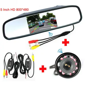 

GreenYi Car Rear Vehicle IR Backup Camera Night Vision with HD 800*480 Mirror Video Monitor + 2.4GHZ Wireless Set