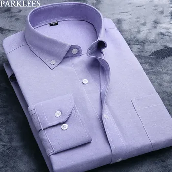 

Men's Purple Oxford Long Sleeve Shirt 2019 Spring New Slim Fit Button Down Shirt Men Casual Busienss Formal Camisa Masculina 4XL