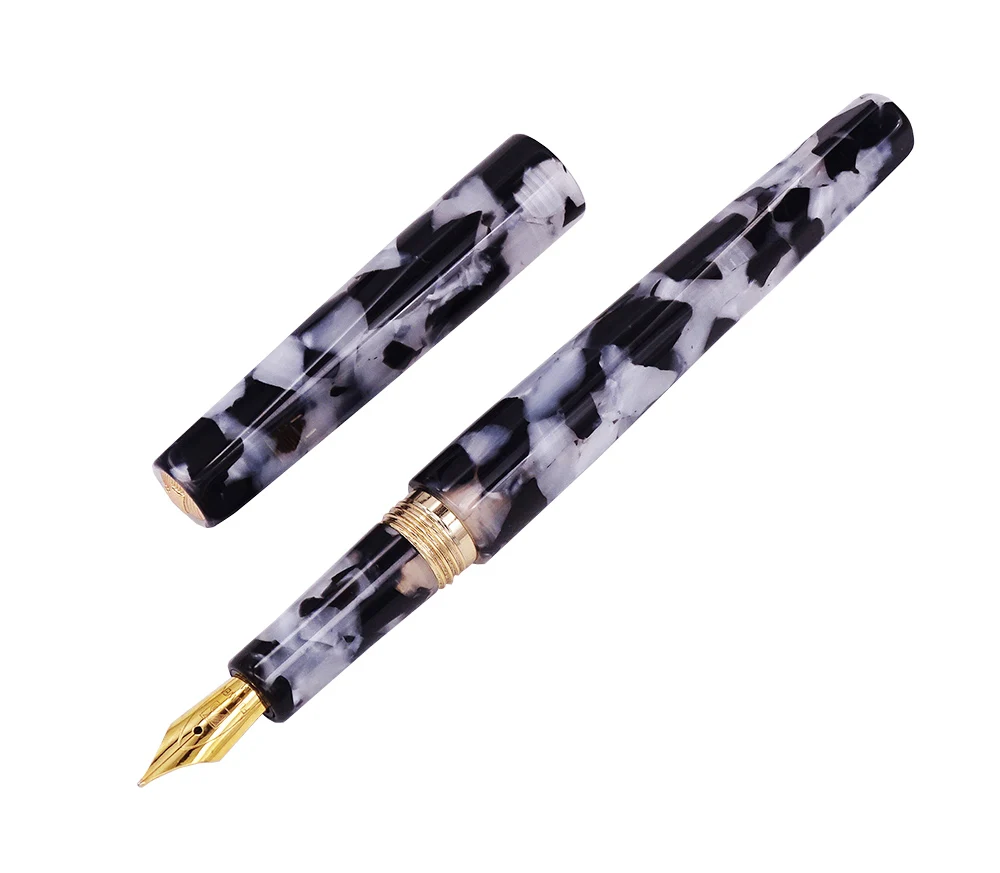 

Fuliwen Celluloid Fountain Pen Rhombus Beautiful Black Flower , Iridium Gold Medium Nib Business Office Home School Supplies