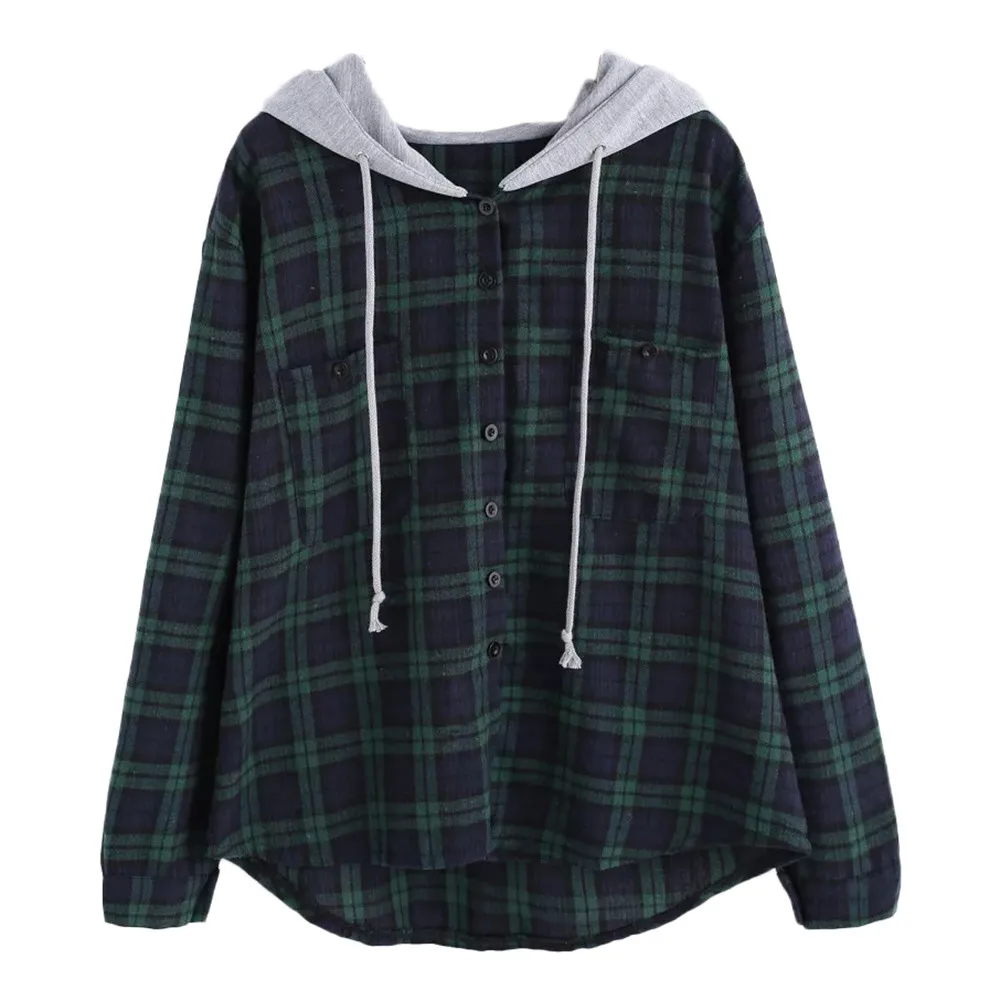

Women Tops Blouse 2019 Womens Long Sleeve Plaid Print Patchwork O Neck Sweatshirt Casual Hooded Blouse 2019 Women Blusa