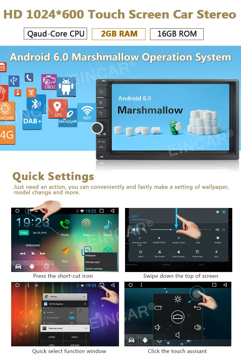 Clearance CAMERA+2GB RAM Android 6.0 Double Din Car Stereo Radio GPS Wifi 3G OBD2 HD DAB+ 3
