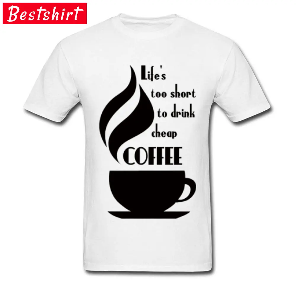 Print 100% Cotton T-Shirt for Men Short Sleeve Leisure T Shirt Funky Summer Round Collar T Shirt Printed On Top Quality likes too short to drink cheap coffee white