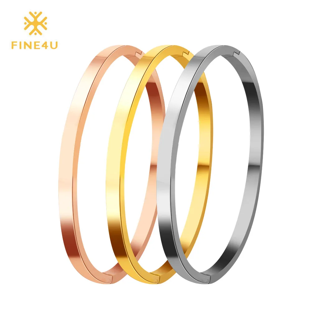 

2018 New FINE4U B053 316L Stainless Steel Cuff Bracelet For Women Gold/Silver Color Bracelets & Bangles Wedding Party Jewelry