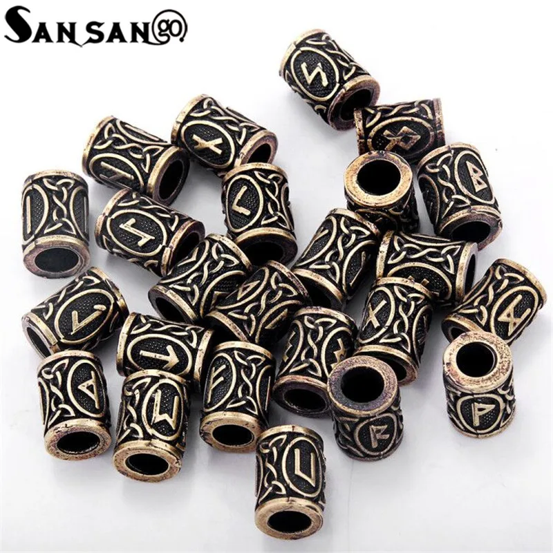 

Antique Silver Round Bead Viking Knots Runes Beads for For Jewelry Making Accessories Beard Hair Paracord Pendant DIY Finding