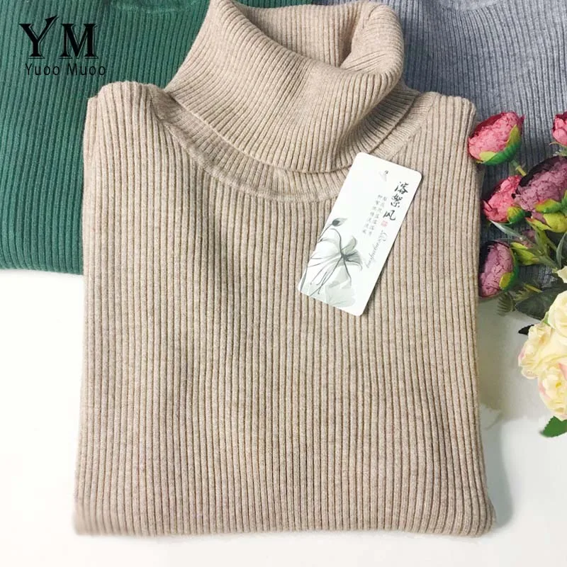 YuooMuoo, хорошее качество, удобный свитер с высоким воротом,, Женский пуловер в Корейском стиле, джемпер, зимний топ, вязаный свитер для женщин - Цвет: Хаки