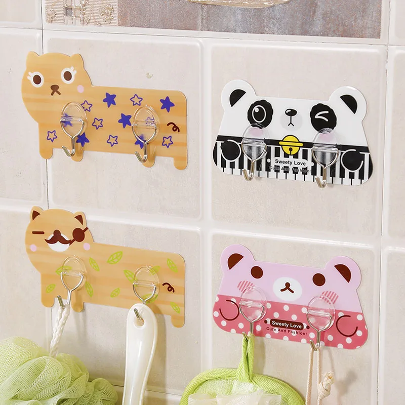 

2Pcs/set Cartoon Hooks Cute Strong Wall Adhesive Hooks Key Handbag Holder Wall Hook Hanger for Kitchen Bathroom Home Decoration