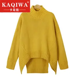 2018 Новый Модный осенне-зимний модный свитер с высоким воротником с длинным рукавом, простой женский свитер с асимметричным разрезом