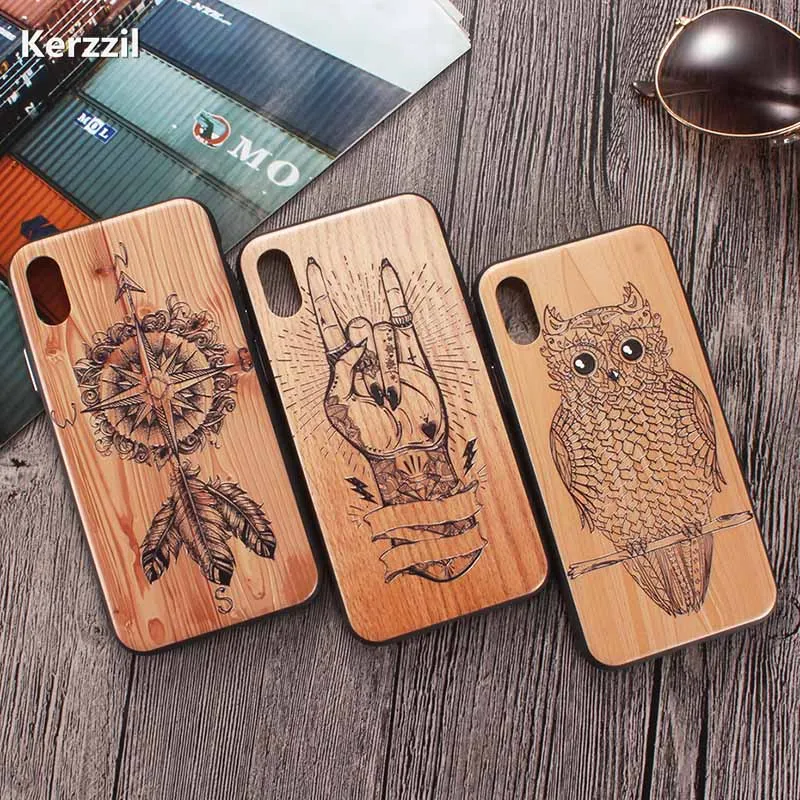 Kerzzil чехол для телефона iPhone X 8 7 Plus сова дерево зерна рельеф серии 6 6s винтажная