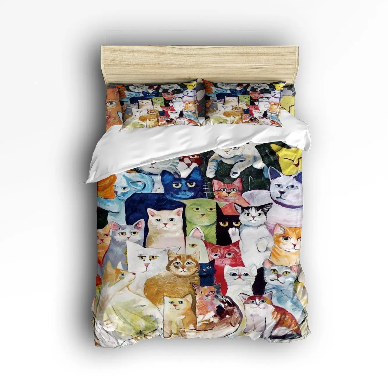 King Size Bedding Set Cute Colorful Cat Duvet Cover Set Bedspread