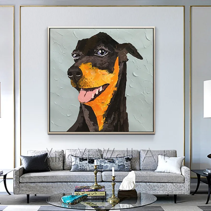 

Pop art Animal canvas painting wall art picture for living room home wall decor acrylic thick texture Abstract dogs quadro decor