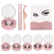 Магнитный подводка для глаз Комплект ресниц круглая трубка жидкость с натуральными накладными ресницы с пинцет и Керлер многоразовый косметический набор