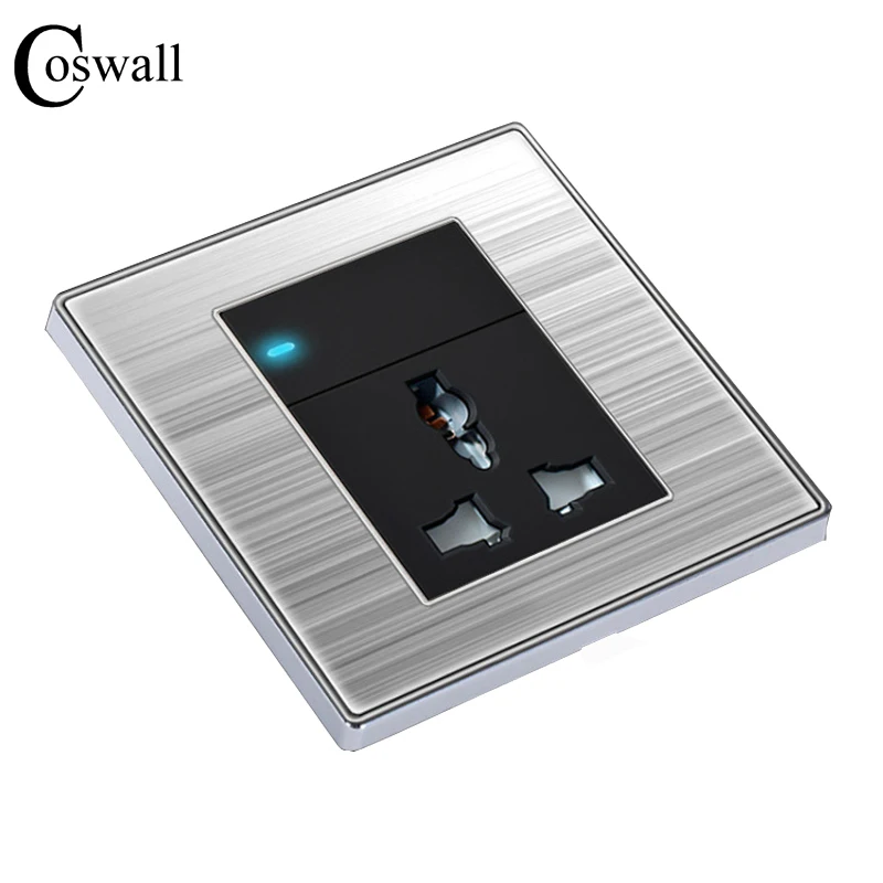 

1 Gang 2 Way Light Switch with Universal Power Socket Enchufe Luxury Wall Stainless Steel Panel Electrical Outlet Plug Soquete