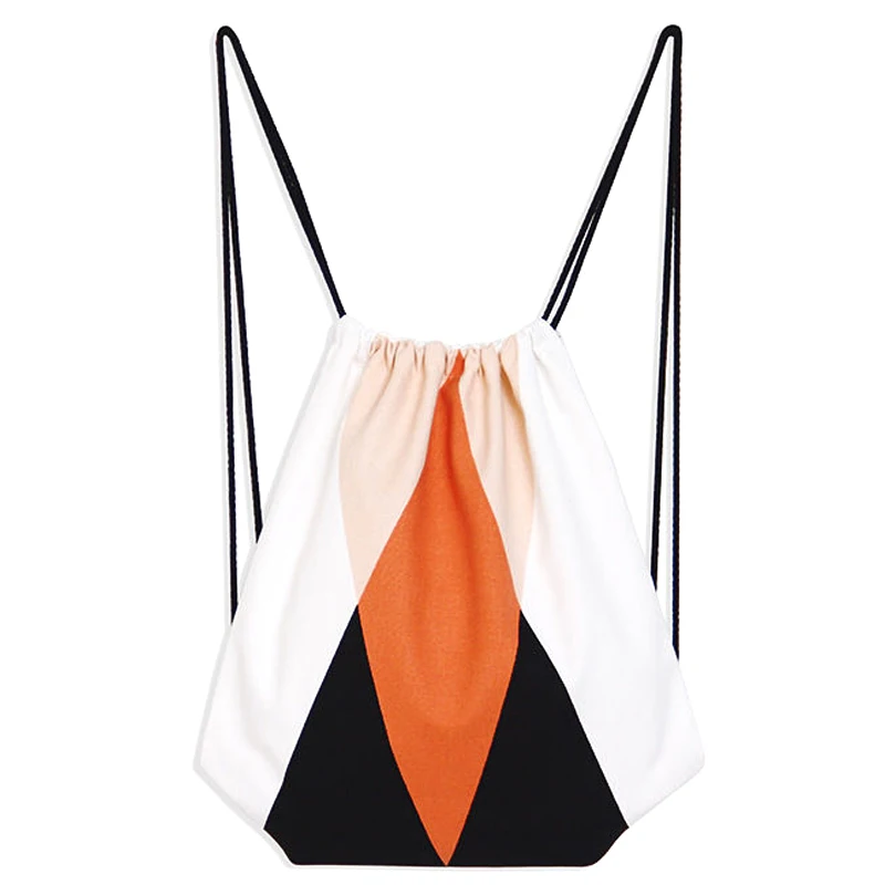 

Hot Cotton Canvas Drawstring Travel Backpack Student Book Bag Print Double triangle