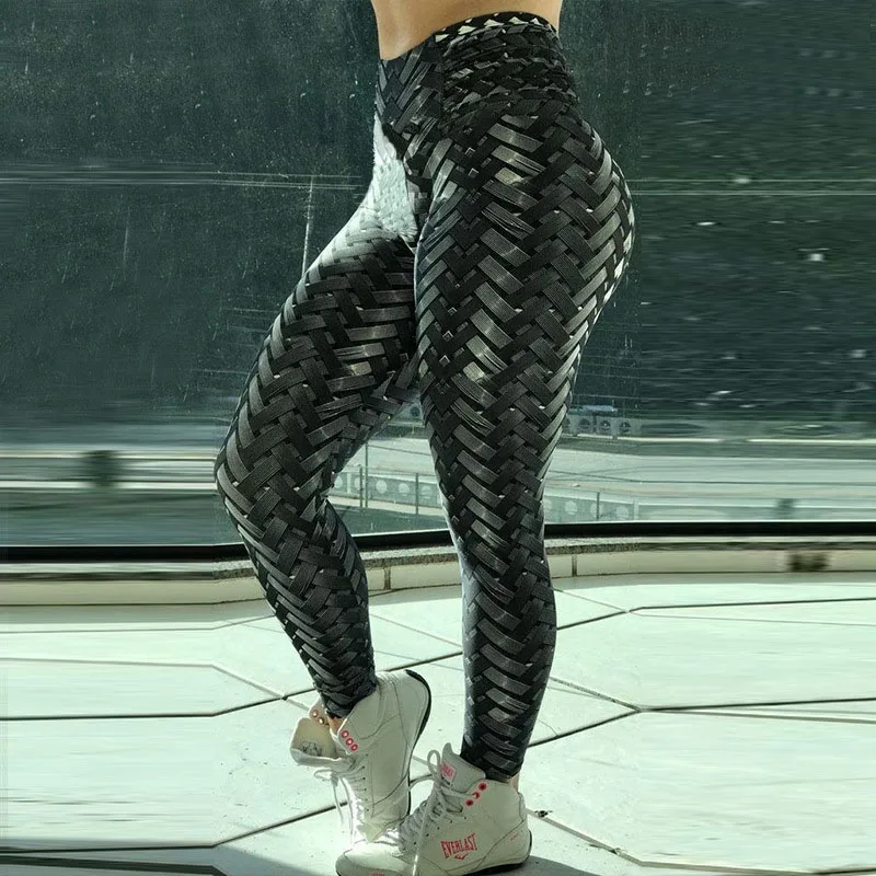

New Prints Stripe Braiding Yoga Pants High Waist Leggings Womens Fitness Push Up Hips Pants Sexy High Elastic Workout Trousers
