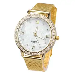 Лидирующий бренд Роскошные montre femme 2018 Для женщин Мода Rhinestone римские цифры позолоченный металл сетка наручные часы relogio