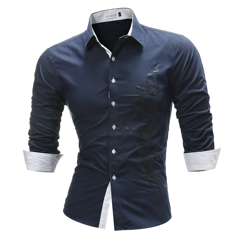 

Brand 2018 Fashion Casual Shirt Long-Sleeves Tops Letter Print Mens Dress Shirts Slim Men Shirt 4XL