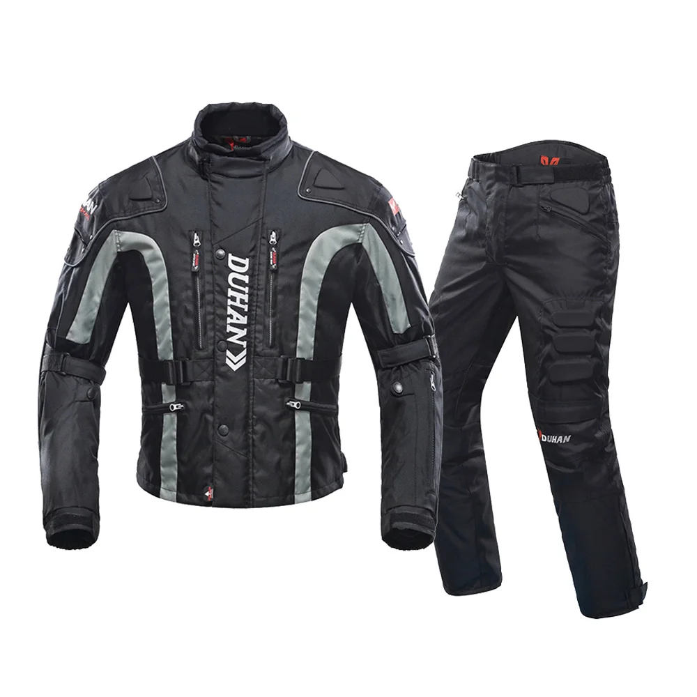DUHAN осень зима морозостойкая Мотоциклетная Куртка Мото протектор мотоциклетные брюки мото костюм туристическая одежда защитный комплект - Цвет: 023 Black Suit