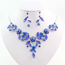 Top Quality Exquisite Women Silver Plated Crystal Rhinestone Wedding Bridal Flower Pearl Necklace Earring Jewelry Set