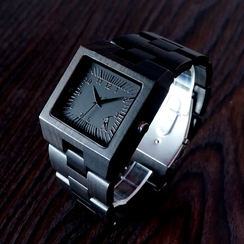 BOBO BIRD Luxury Top Brand Mens Watches All Black Wood Strap Japan Movement Quartz Wrist Watch relogio masculin C-L23
