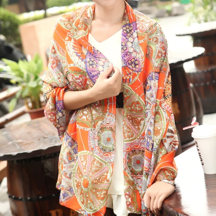 Spring and autumn winter velvet chiffon scarf carriage wheel disc pattern silk | Аксессуары для одежды