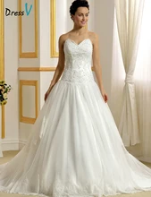 Romantic Wedding Dresses 2016 White Sweetheart Beadings on Body Backless Lace-Up Chapel Train Bridal Gowns vestidos de noiva