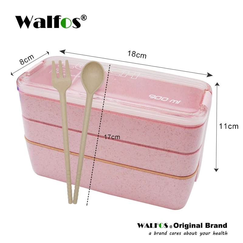 Новое поступление, 900 мл, японская микроволновая печь, Ланч-бокс, портативный, 3 слоя, Bento box, контейнер для здорового питания, духовка, набор посуды - Цвет: WALFOS Pink