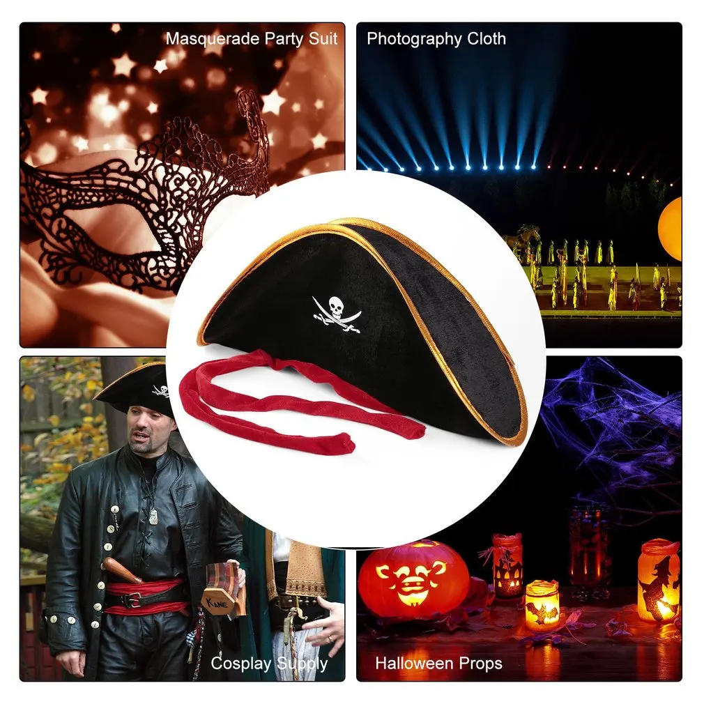 Pirate Captain Hat Skull & Crossbone Design Cap Costume Fancy Dress for Party Halloween Cosplay Polyester Hat Cap Pirate Captain Hat Skull & Crossbone Design Cap Costume Fancy Dress for Party Halloween Cosplay Polyester Hat Cap