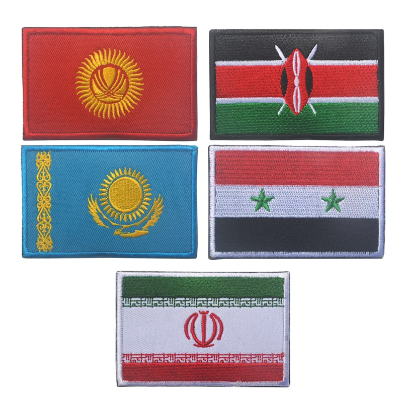 

Embroidery Patch Iran Kyrgyzstan Kenya Kazakhstan Syria Flag Fastener Military Embroidered Badge Emblem Tactical Morale Badges