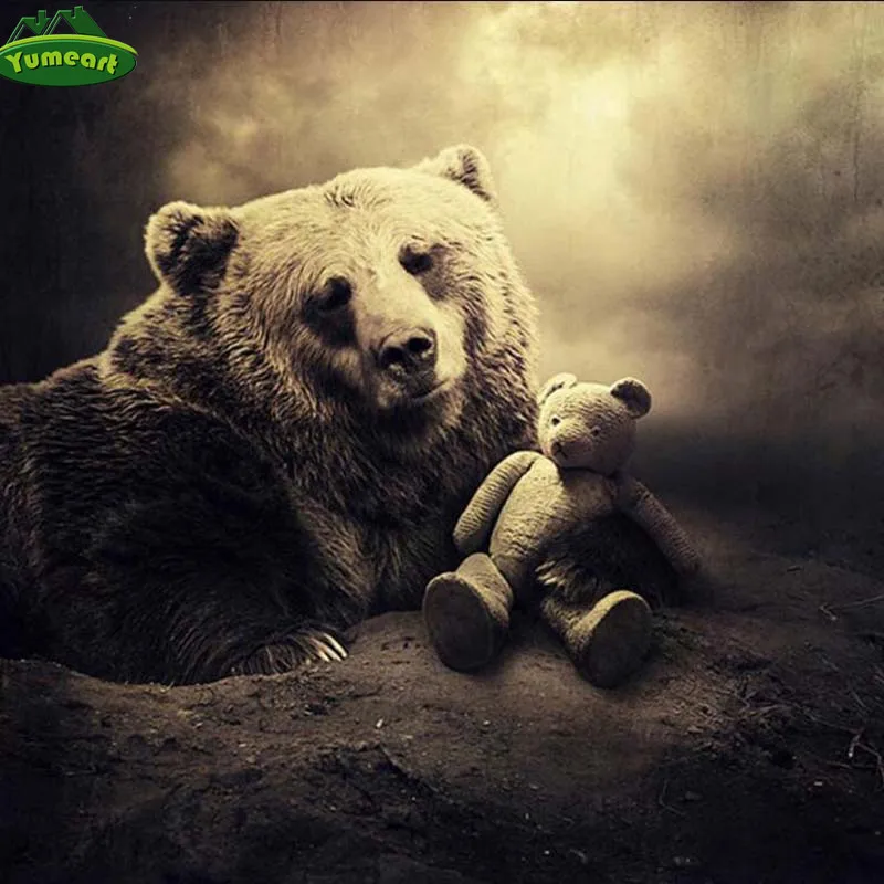 YUMEART Diamond Painting Cross Stitch Animal Picture Of Rhinestones Embroidery Bear Needlework Mosaic | Дом и сад