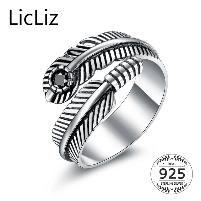 LicLiz Vintage Black cubic zirconia Rings women Antique 925 Sterling Silver Adju LicLiz Vintage Black cubic zirconia Rings women Antique 925 Sterling Silver Adju