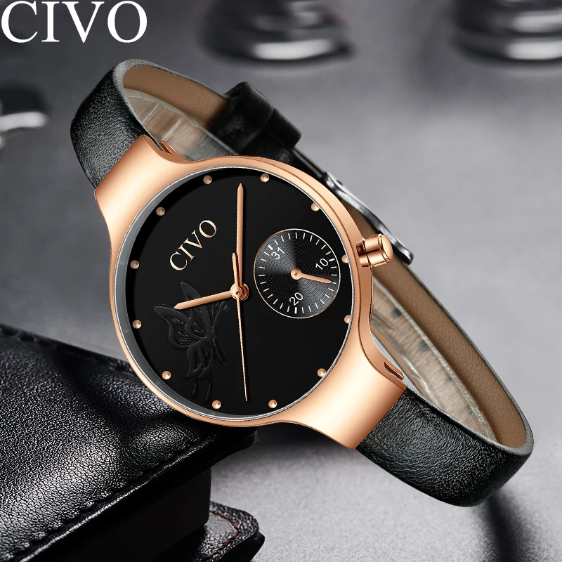 

CIVO Butterfly Quartz Watch Modern Fashion Womens Watches Waterproof Leather Watchband Ladies Reloj Mujer Casual Dress Clock