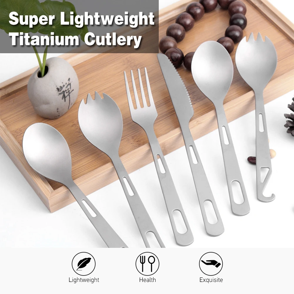 

Lightweight Titanium Spork with Bottle Opener Cutlery Spoon Fork Cutter Portable Outdoor Picnic Camping Dinner Spork Flatware