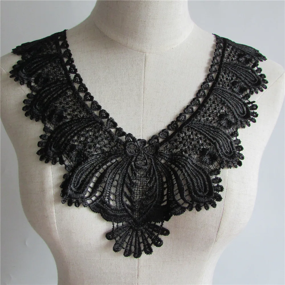 hot sell Black Embroidered Lace Collar Neckline Venise Applique