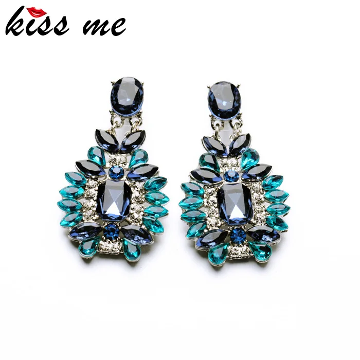 KISS ME Statement Trendy Jewelry Elegant Shiny Resin Stone Blue Plant Stud Earrings Factory Wholesale