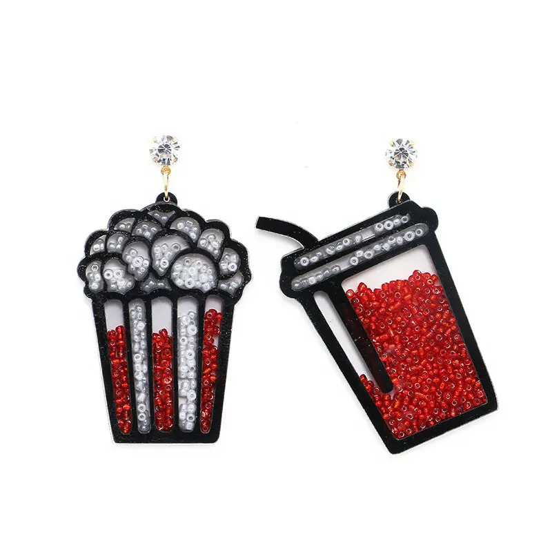 

Soda Cup with Popcorn Earrings Little Beads Filled Earrings Innovative Acrylic Fashion Jewelry for Woman