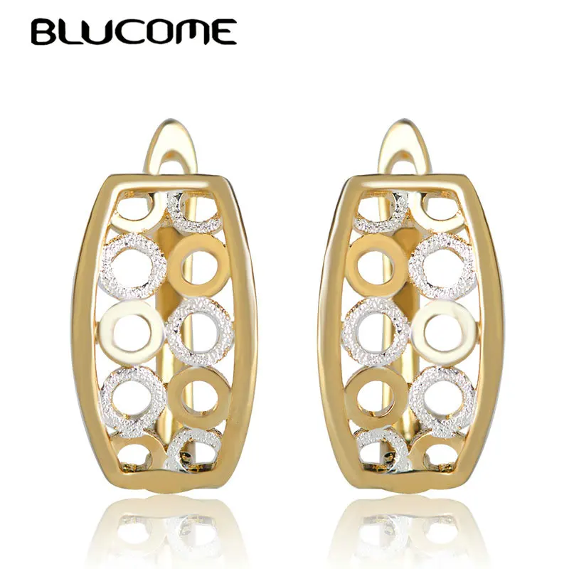 

Blucome 2018 New Arrival Hollow Out Stud Earrings Copper D Hooks Earrings Office Lady Women Bijoux Gold Color Ear Accessories