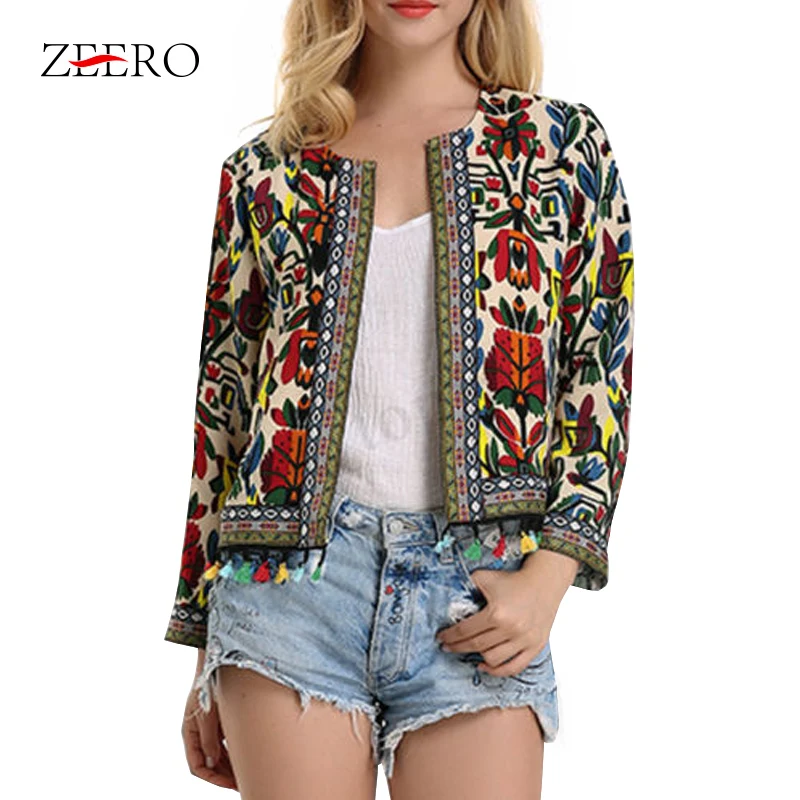 

Women Jackets 2019 Spring Tribal Embroidery Outerwear Street Wear Ladies Coats Vintage Three Quarter Sleeve Plus Size Jacket