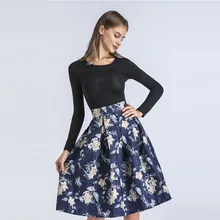 Женские винтажные плиссированные юбки, весенние повседневные юбки до середины икры с цветочным принтом, элегантное Пышное Бальное Платье, юбки-Скейтер