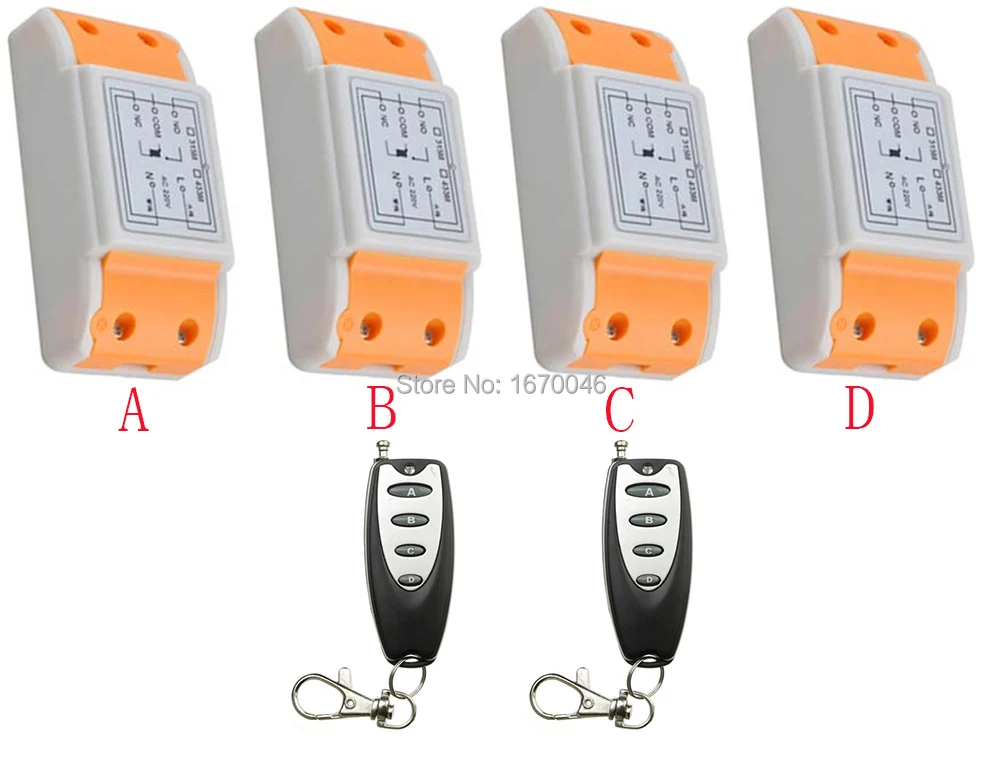 

New RF Wireless Remote Controller Relay Switch System AC220V 1CH 4pcs Receiver& 2pcs Transmitter Toggle Momentary