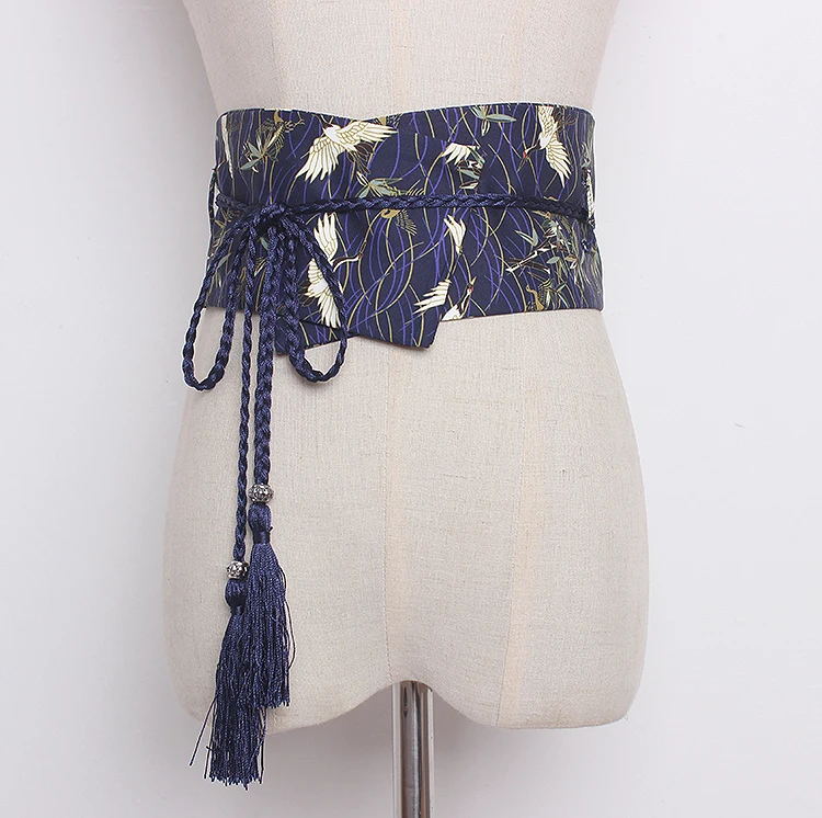 Для женщин взлетно-посадочной полосы моды птица печати Широкие пояса женское платье Корсеты пояс с пряжкой Украшенные бантом широкий пояс