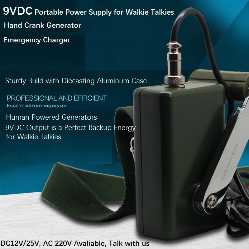 DC9V Hand Crank Generator, Emergency Charger, Sturdy Build of Casting Aluminum Case, Portable Power Supply