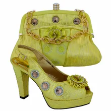 Neue Mode Italienische Schuhe Und Tasche Set Italien Damen Offene spitze Heels African Schuhe Und Tasche Set Für Partei gelbe Farbe! VL1-31