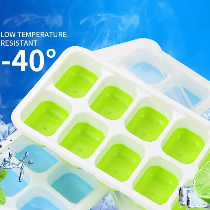 

Ice Cube Trays Covered Ice Cube Tray Set With 14 Ice Cubes Molds Flexible Rubber Plastic Stackable