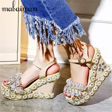 2017 New Summer Crystal Embellished Sandals Gladiator Wedge Shoes Woman Women Platform Pumps High Heels Ladies Stiletto Wedges