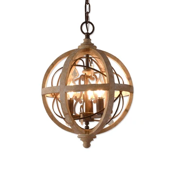 

ECOLIGHT Vintage Chandelier Lighting K9 Crystal Decor Wood Retro Lamp for Coffee Bar Dining Room E12/E14