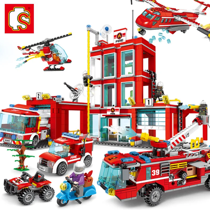 

Sembo Block Legoing City Series The Fire Station Model Building Block Brick Toy For Children Learning Gifts